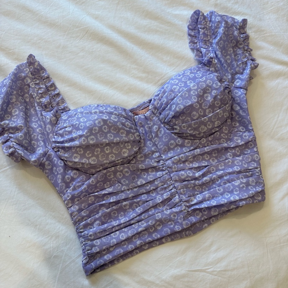 Purple Bustier Top with White Floral Detailing